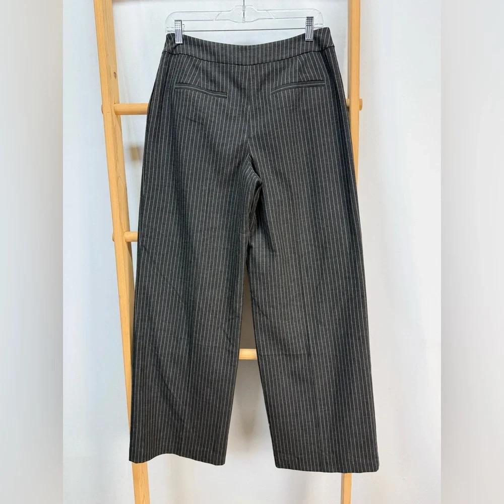 OPEN EDIT Gray pinstriped wide leg pleated front pants size S - Picture 10 of 16